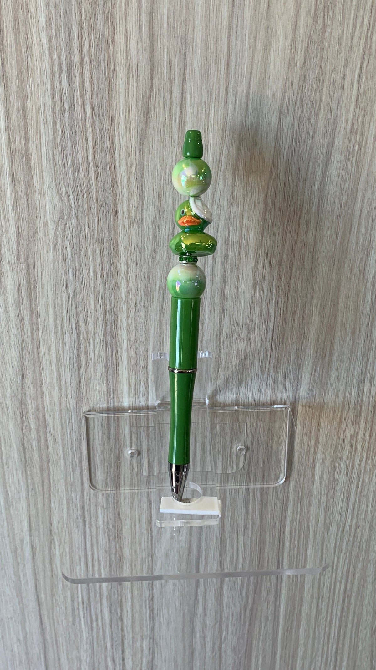 Handmade Duck & Pearl Beaded Pen - Grass Green & Mint