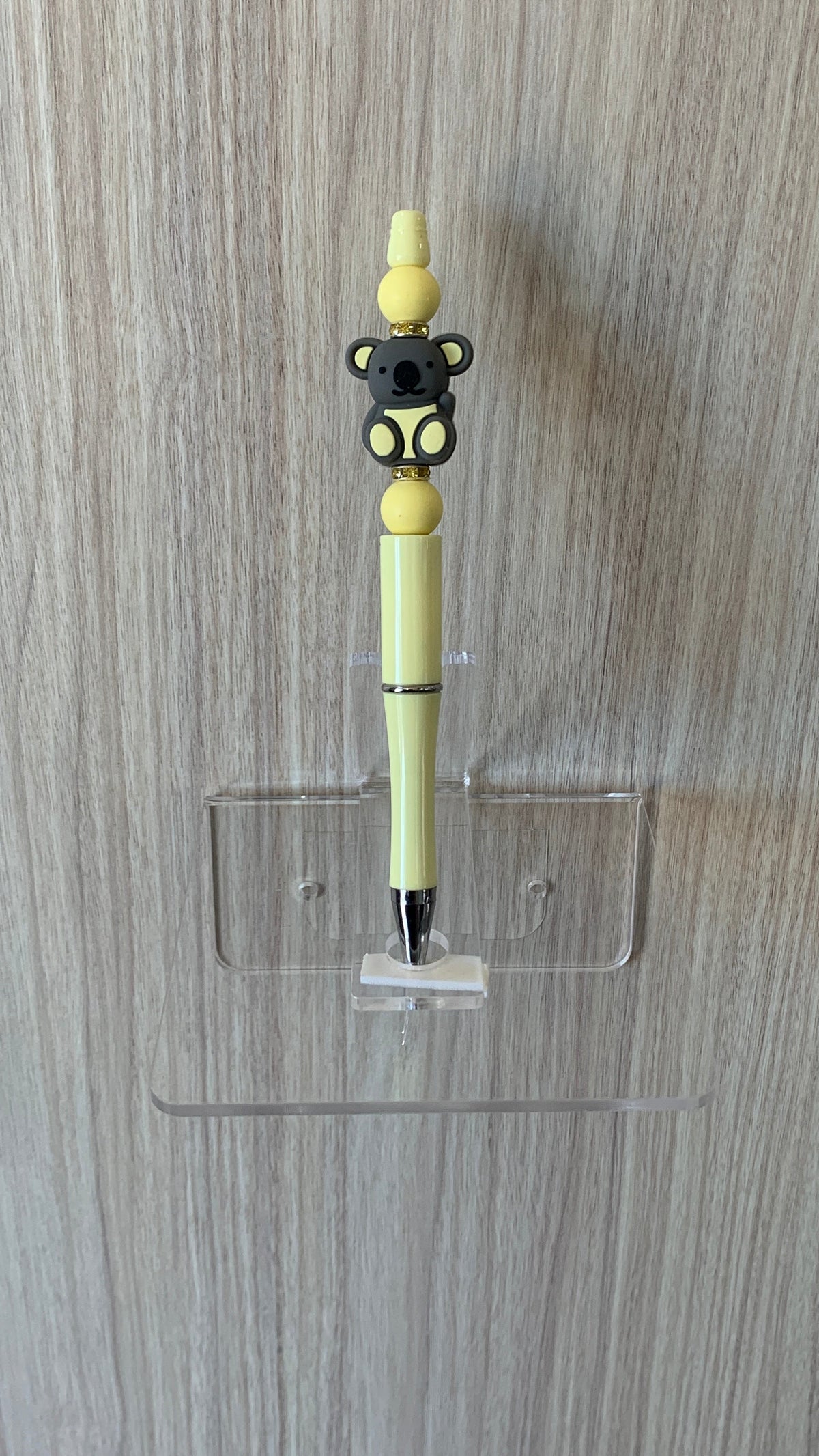 Handmade Kawaii Koala Beaded Pen - Pale Yellow & Grey