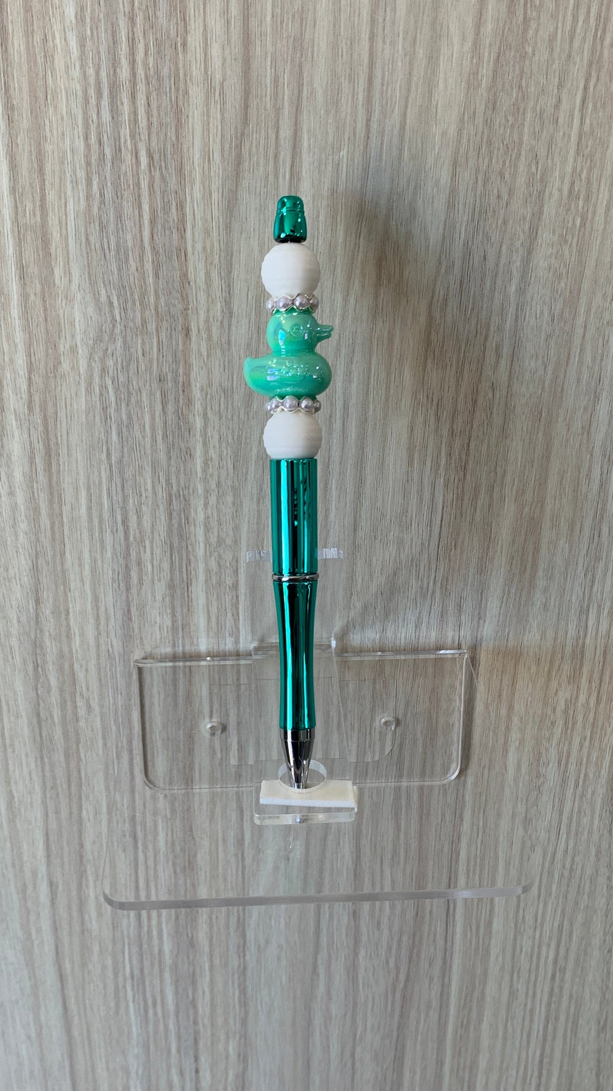 Handmade Duck & Pearl Cluster Beaded Pen - Teal & White