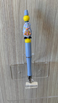Handmade Gnome Charm Beaded Pen – Periwinkle Blue & Yellow