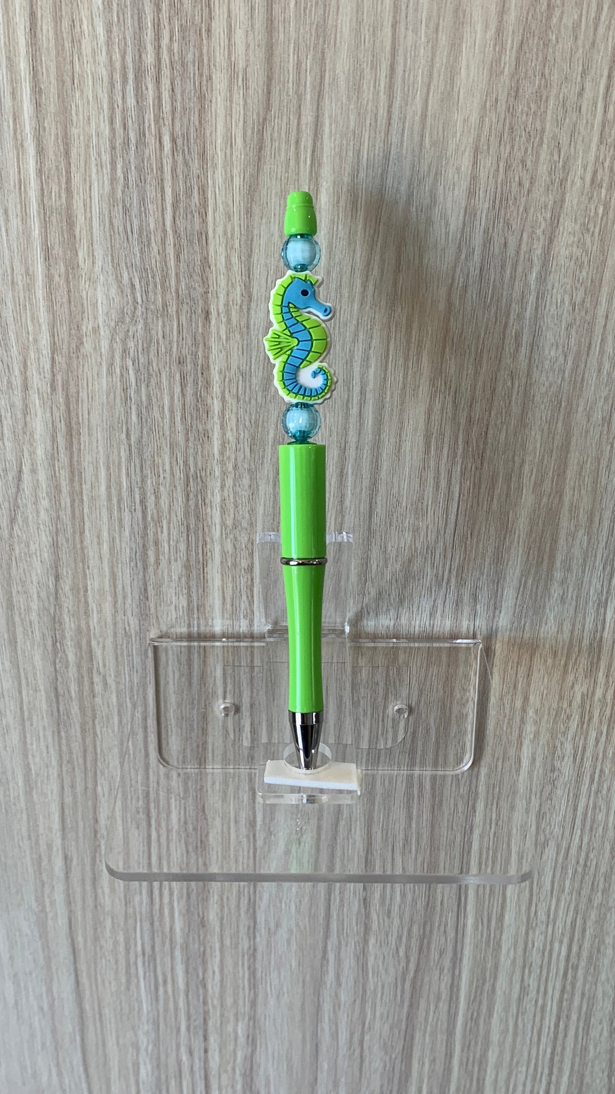 Handmade Seahorse Beaded Pen - Lime Green & Teal Blue