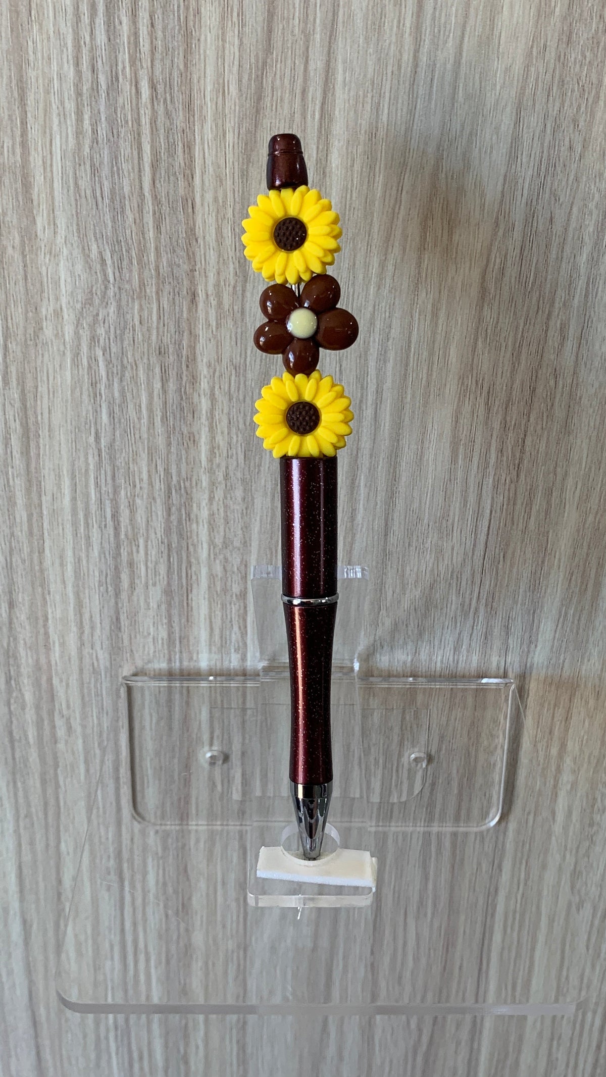 Handmade Sunflower Beaded Pen - Dark Brown & Yellow