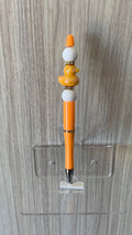 Handmade Rubber Duck Beaded Pen - Orange & Gold