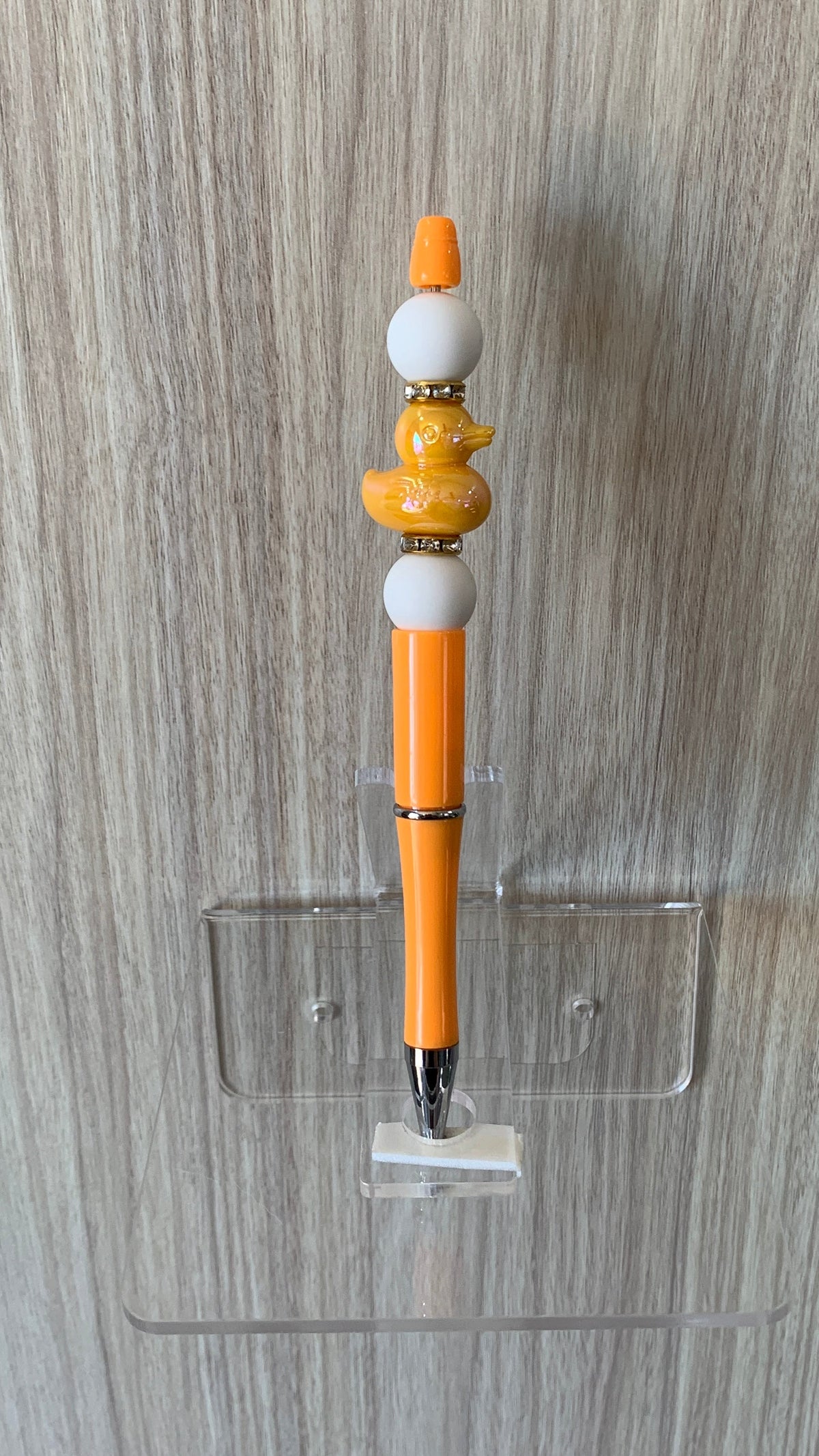 Handmade Rubber Duck Beaded Pen - Orange & Gold