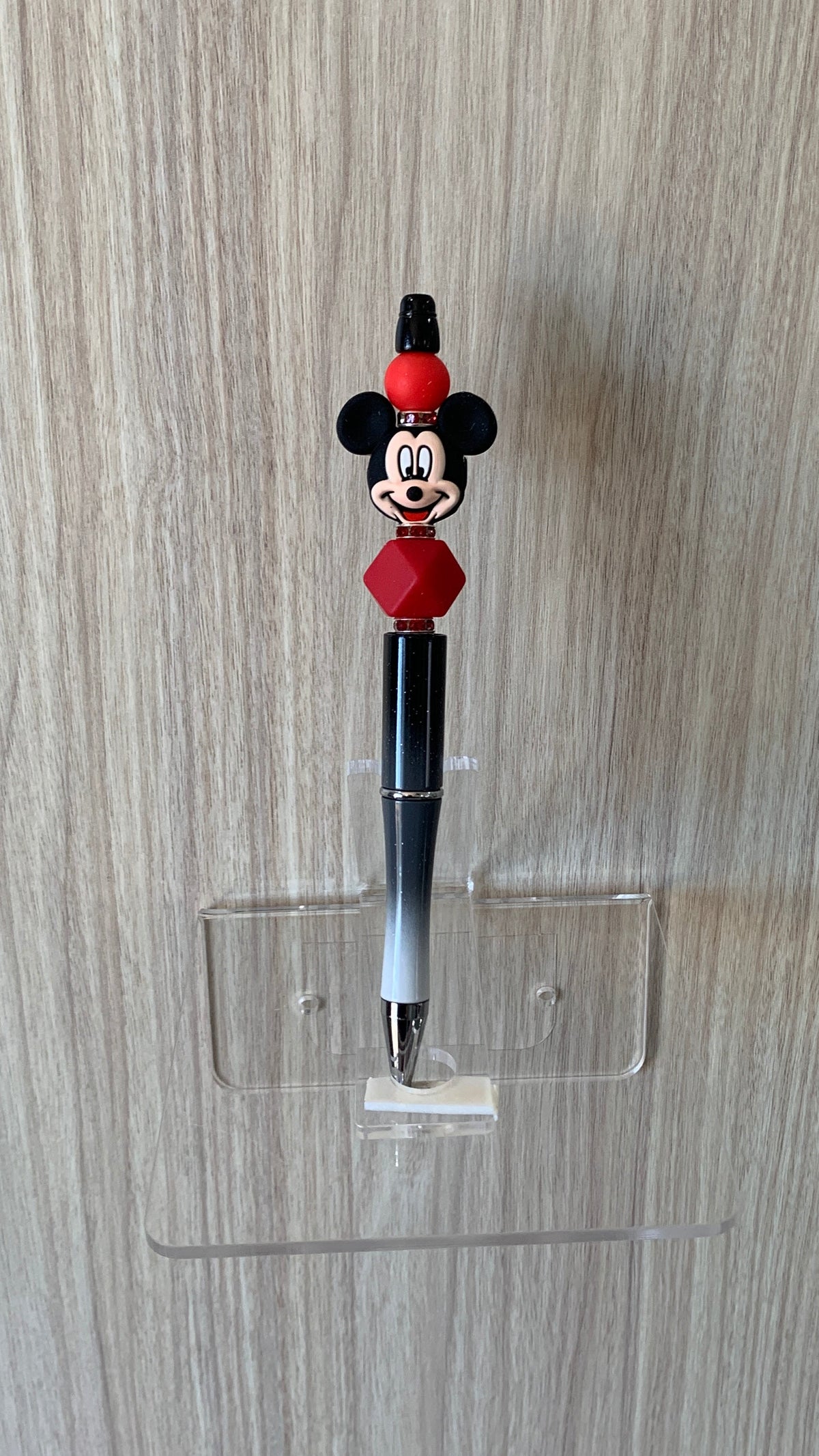 Handmade Mickey Mouse Beaded Pen - Black & Red