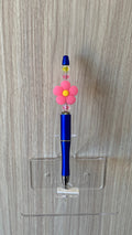 Beaded Pen - Blue Pink Daisy Flower Bead Yellow Pink Faceted Beads