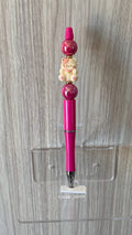 Beaded Pen - Hot Pink Cat Charm Shiny Pink Ball Beads