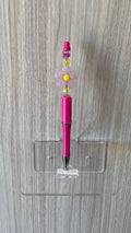 Beaded Pen - Hot Pink Cream Daisy Flower Bead Yellow Star Pink Beads