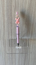 Beaded Pen - Pink Bunny Charm Love Heart Clear Iridescent Cube Beads