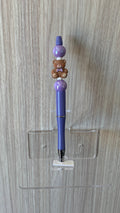 Beaded Pen - Purple Teddy Bear Charm Pink Bow Tie Lavender Pearl Ball Beads
