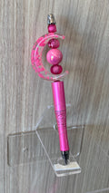 Beaded Pen - Hot Pink Crescent Moon Stacked Pink Beads