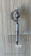 Beaded Pen - Silver Grey Marbled Ball Cube Beads Crescent Moon