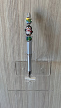 Beaded Pen - Silver Penguin Charm Red Scarf Iridescent Cube Beads