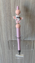 Beaded Pen - Blush Pink Peach Ball Beads Cute Cat Charm
