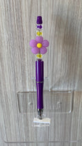 Beaded Pen - Purple Pink Daisy Flower Bead Purple Yellow Faceted Beads