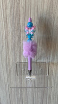 Fluffy Pen - Lilac Pastel Butterfly Charm with Teal Blue Beads
