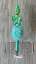 Fluffy Pen - Mint Teal Butterfly Charm with Rhinestone Topper