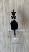 Fluffy Pen - Black Rose Teddy Bear with Gold Bow Tie and Black Topper