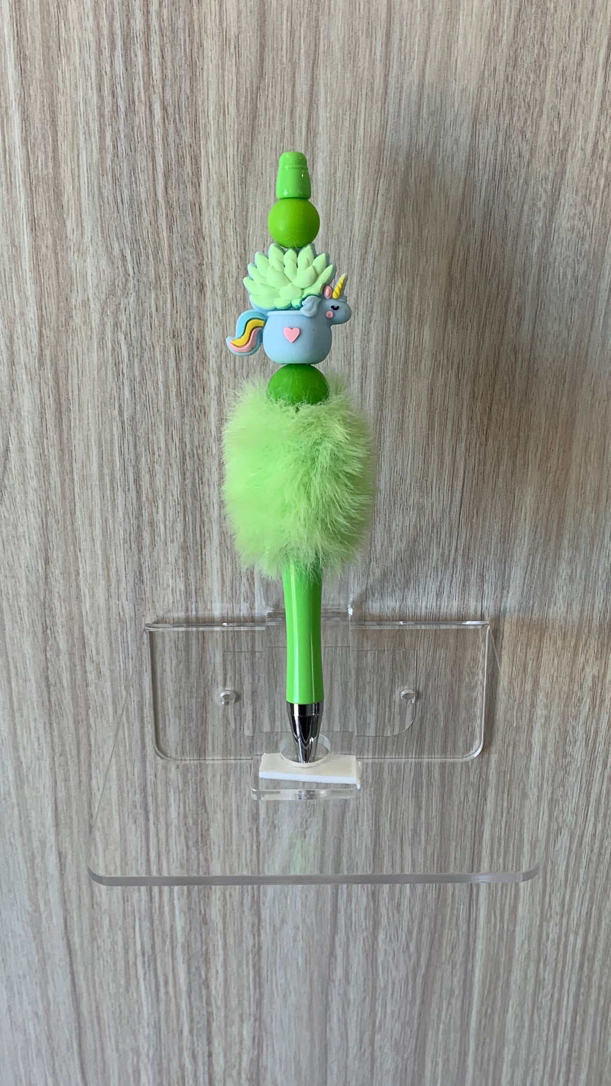 Fluffy Pen - Lime Green Unicorn in Flower Pot Charm