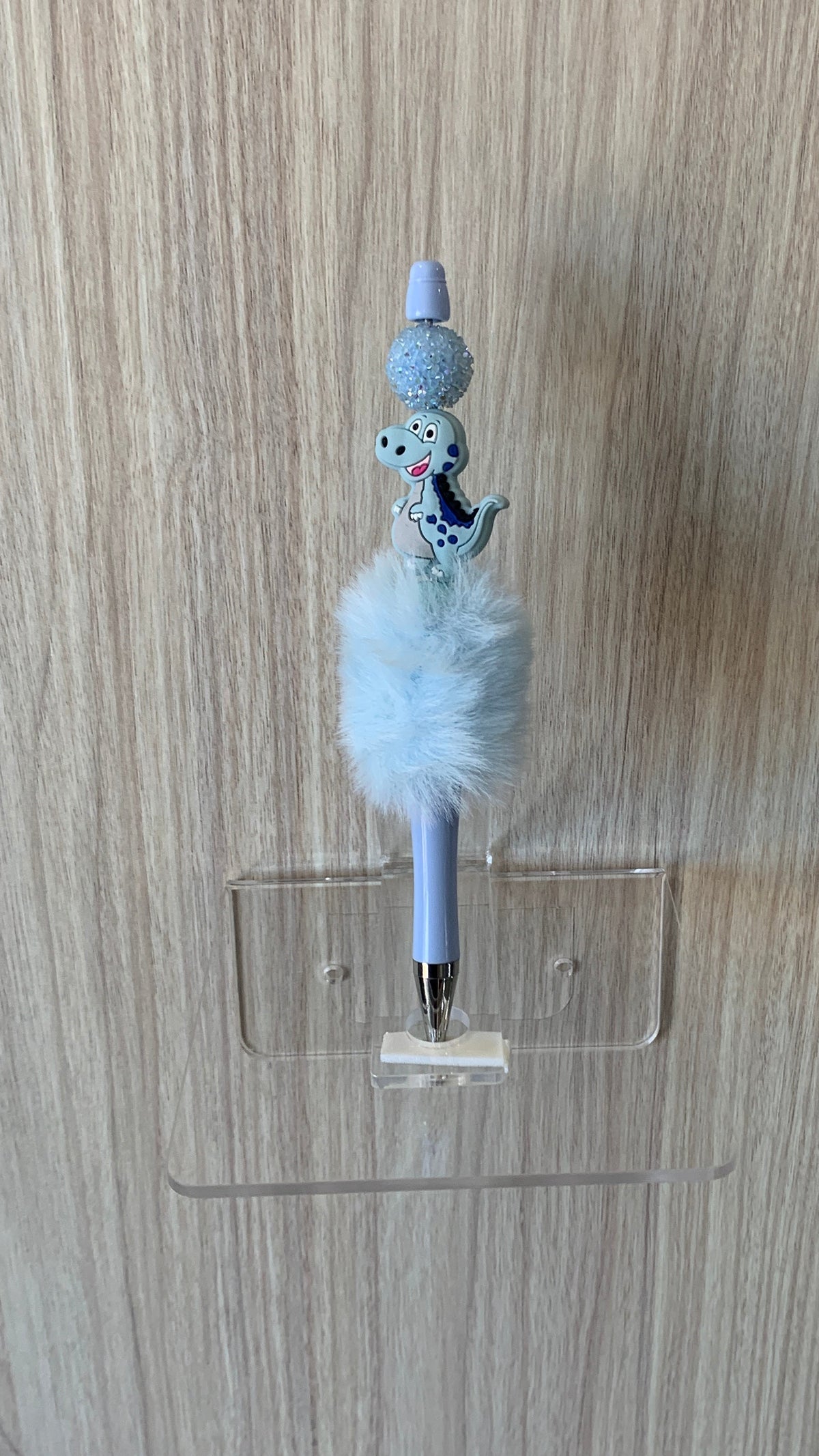Fluffy Pen - Blue T-Rex Dinosaur Charm with Polka Dot Topper
