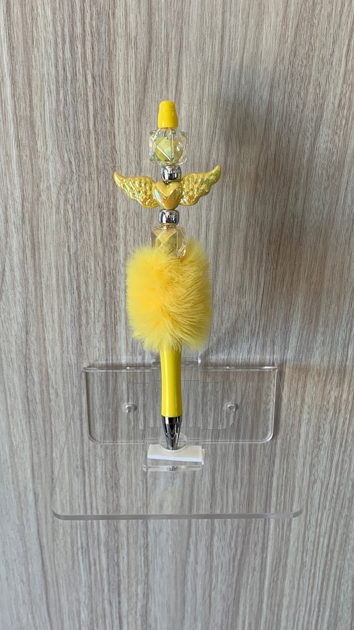 Fluffy Pen - Yellow Gold Angel Wings Charm with Crystal Beads