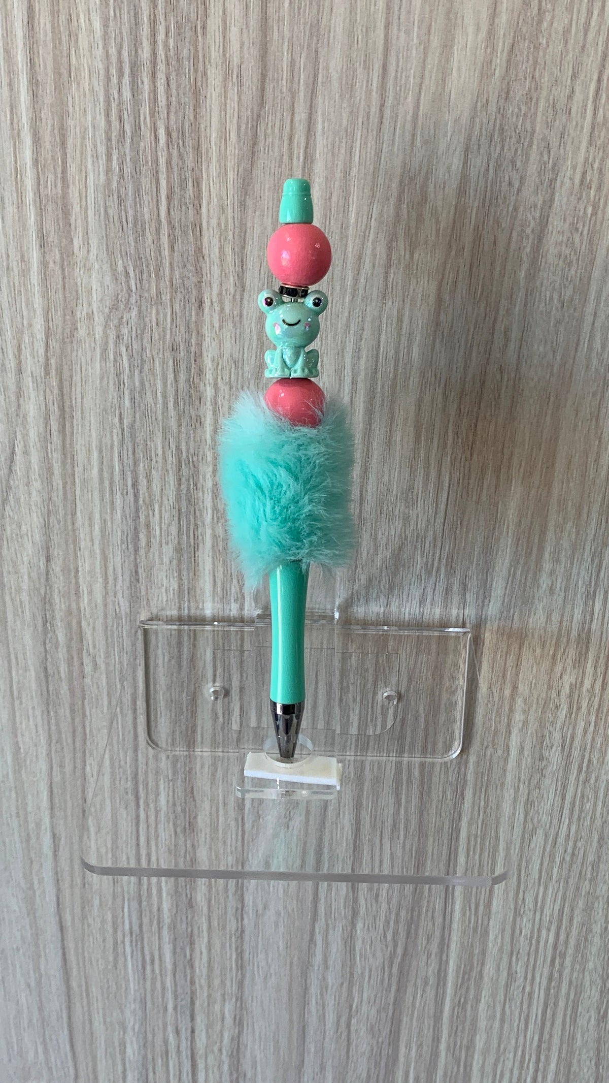 Fluffy Pen - Mint Teal Frog in Top Hat Charm with Pink Bead
