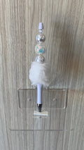 Fluffy Pen - White Iridescent Faceted Crystal Beads with White Topper