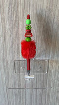 Fluffy Pen - Red Smiling Plant Pot Charm with Lime Green Wooden Beads