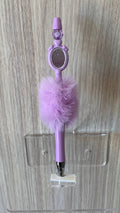 Fluffy Pen - Lavender Vanity Mirror Charm with Purple Bead Topper