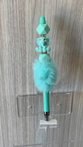 Fluffy Pen - Mint Teal Elephant Charm with Faceted Bead Topper
