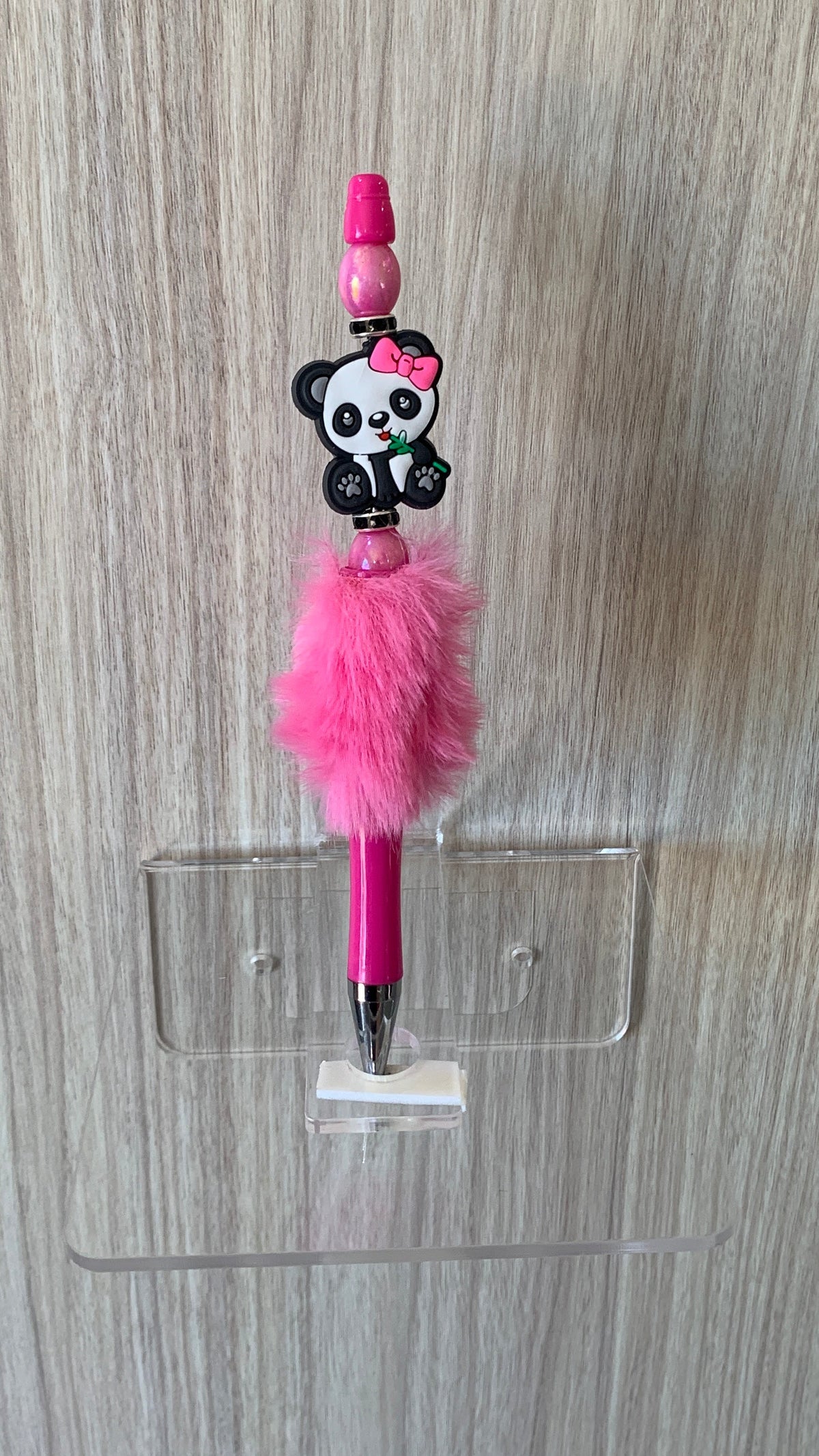 Fluffy Pen - Hot Pink Panda with Bow Charm