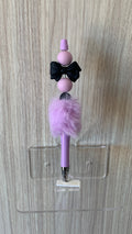 Fluffy Pen - Lilac Black Glitter Bow Charm