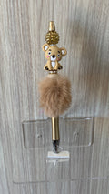 Fluffy Pen - Gold Koala Charm with Rhinestone Topper