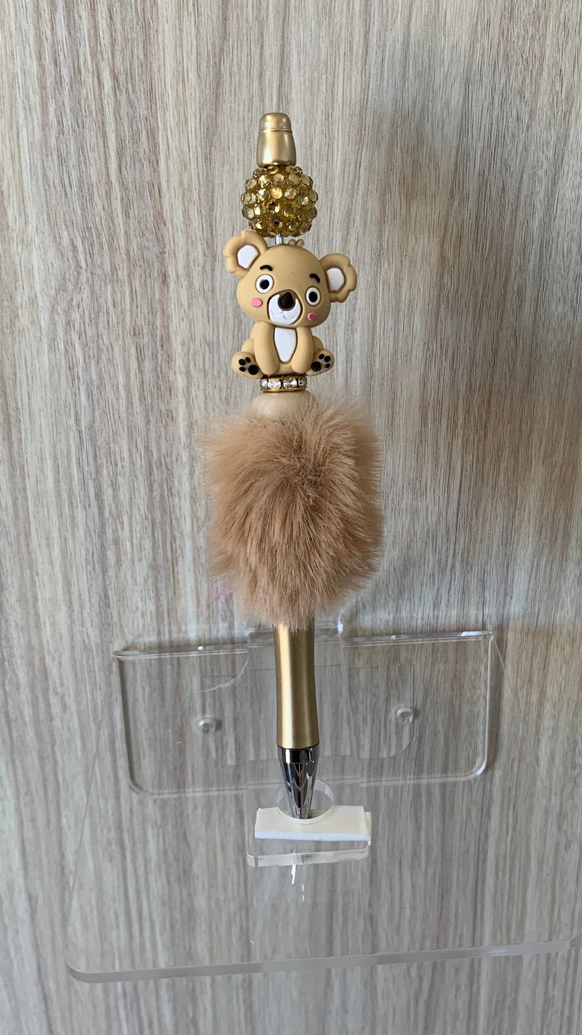 Fluffy Pen - Gold Koala Charm with Rhinestone Topper