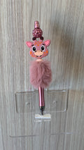 Fluffy Pen - Dusty Rose Giraffe Charm with Rhinestone Topper