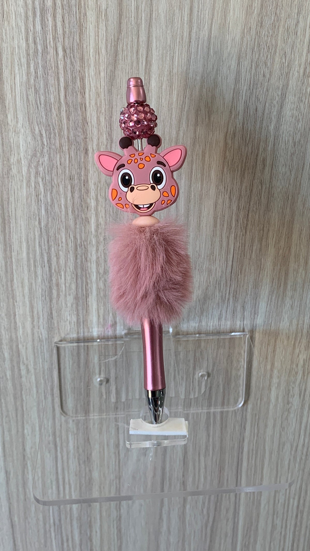 Fluffy Pen - Dusty Rose Giraffe Charm with Rhinestone Topper