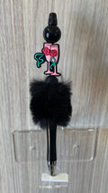 Fluffy Pen - Black Champagne Glasses with Roses Charm