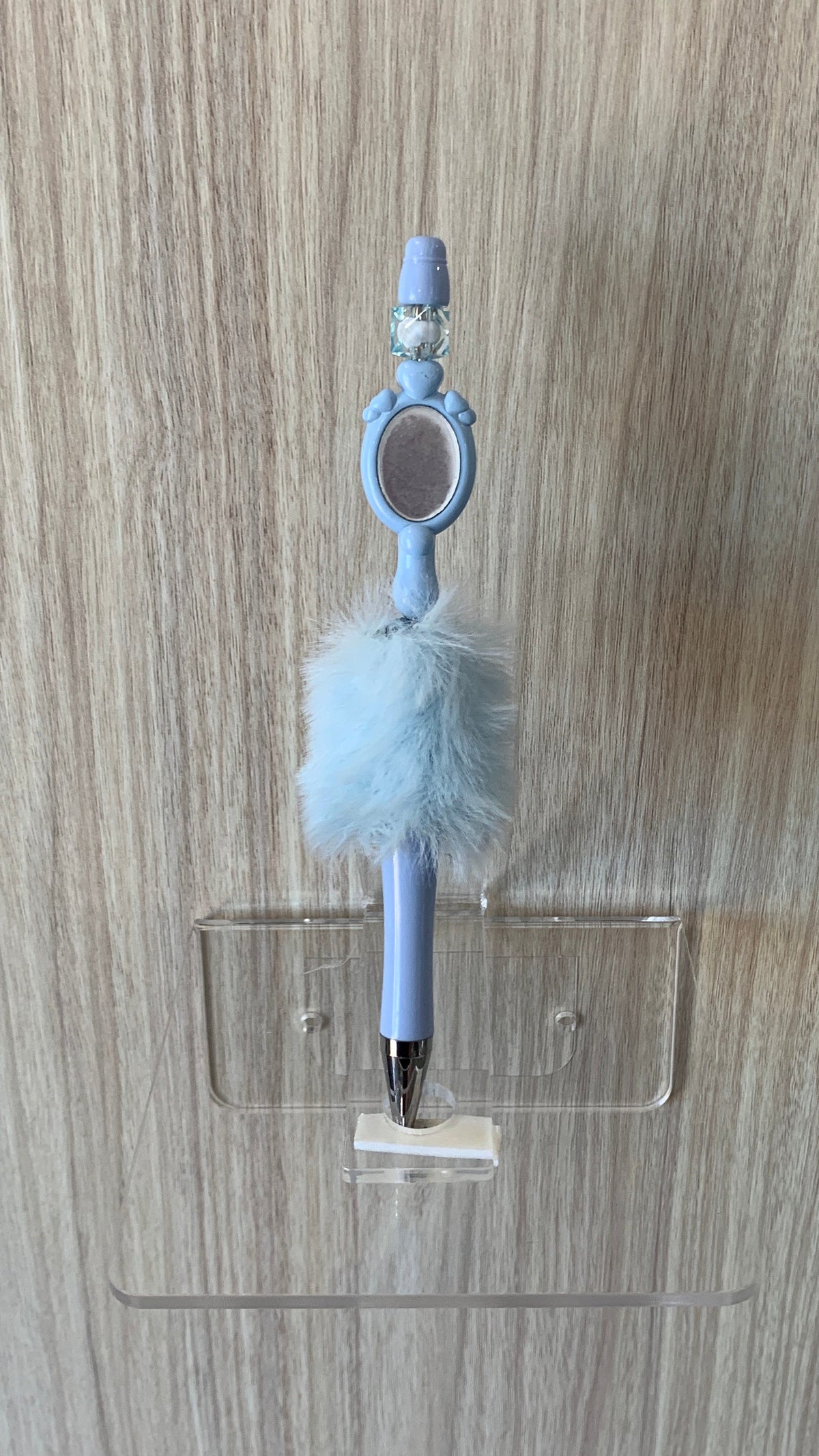 Fluffy Pen - Baby Blue Vanity Mirror Charm with Crystal Bead Topper