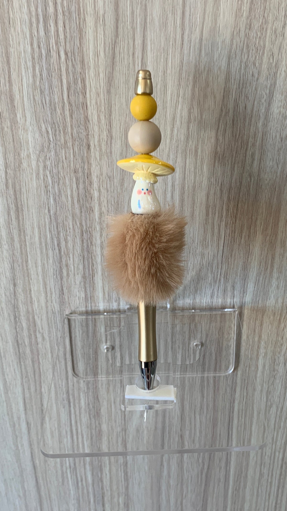Fluffy Pen - Champagne White Mushroom Charm with Stacked Cream Yellow Beads