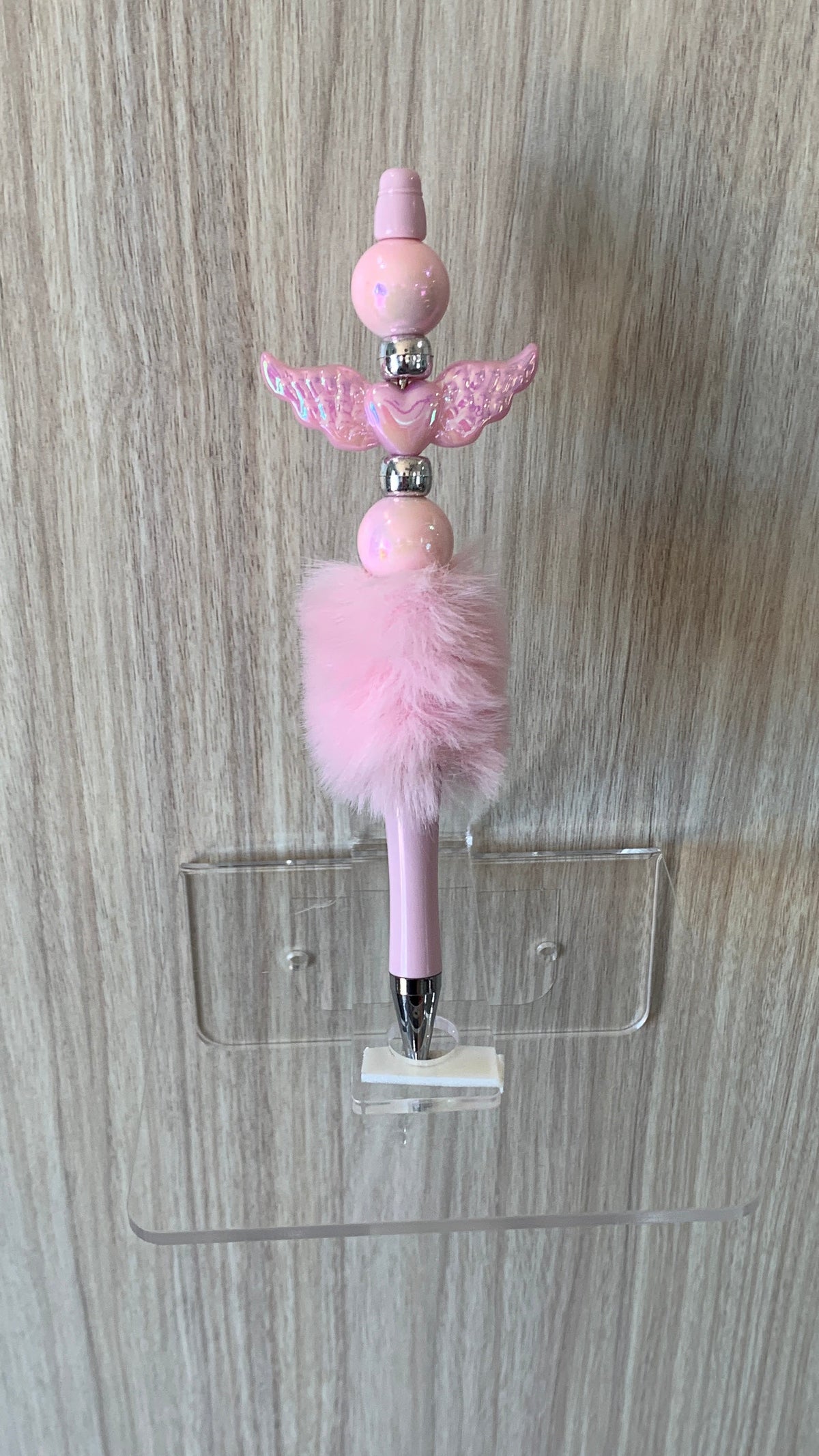 Fluffy Pen - Pink Angel Wings Charm