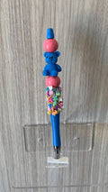 Beaded Pen - Blue Teddy Bear Charm Coral Ball Beads Confetti Heart Barrel