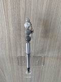 Beaded Pen - Silver Snowflake Print Bead Silver Glitter Grey Ball Bead White Tassel