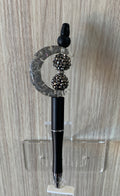 Handmade Crescent Moon & Black Rhinestone Beaded Pen - Matte Black