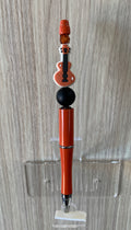 Beaded Pen - Terracotta Glitter Electric Guitar Charm Matte Black Ball Brown Cube Beads