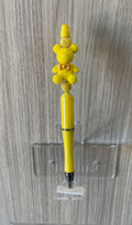 Beaded Pen - Yellow Rose Textured Teddy Bear Charm Gold Filigree Spiral Beads