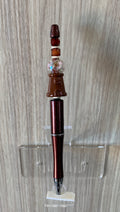 Beaded Pen - Brown Glitter Gumball Machine Charm Iridescent Crystal Ball Amber Beads