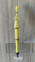 Beaded Pen - Yellow Cream Gumball Machine Charm Clear Crystal Ball Bead