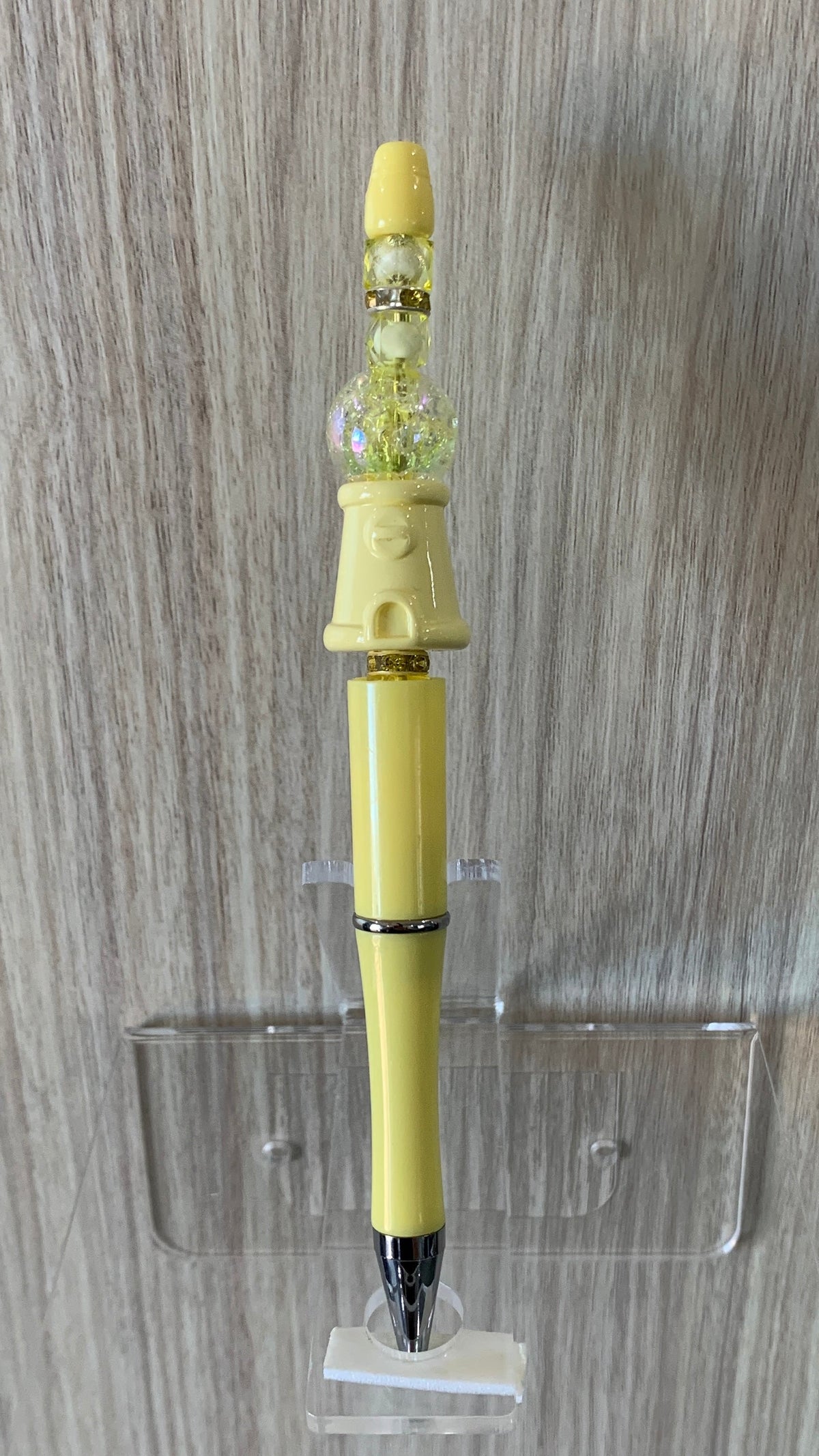 Beaded Pen - Yellow Cream Gumball Machine Charm Clear Crystal Ball Bead