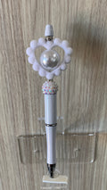 Handmade Open Heart Pearl Beaded Pen - Pure White