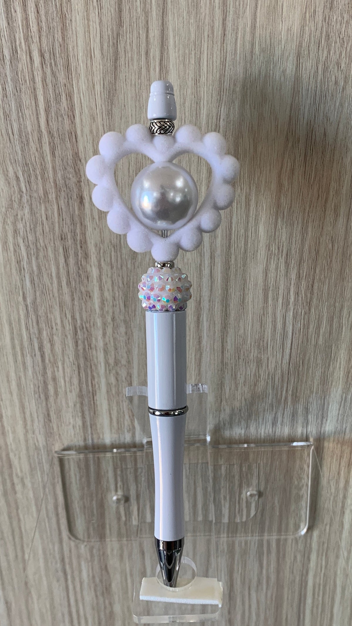 Handmade Open Heart Pearl Beaded Pen - Pure White